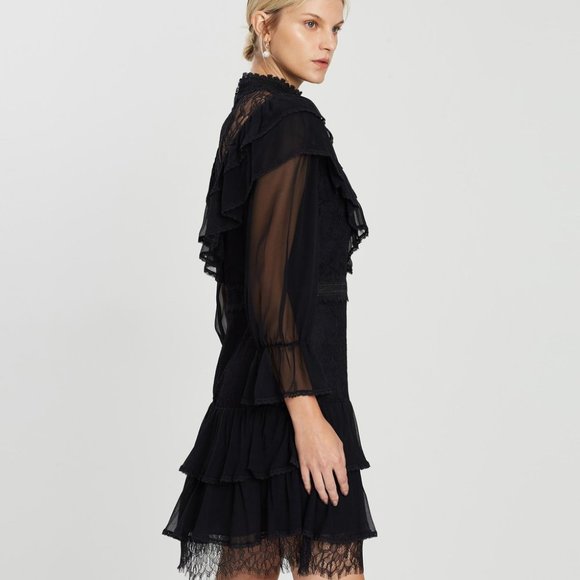 ALICE + OLIVIA Clea Ruffle Sheer Lace Tiered Dress - Picture 4 of 12